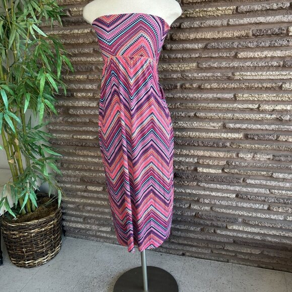 Cynthia Rowley Pink Zigzag Stripe Beachy Liquid Knit Strapless Dress Size Small - Picture 7 of 9